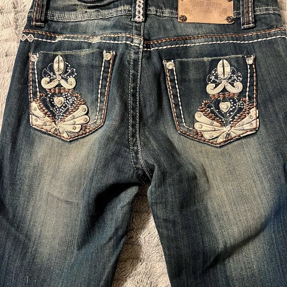 Embroidered Boot Cut Jeans in Blue